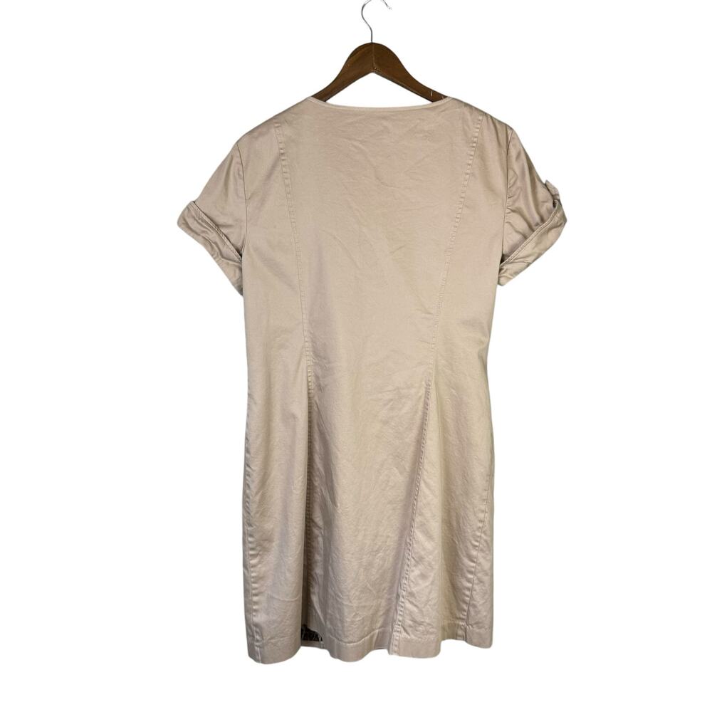 Chico’s Sz 2 Picture Perfect Azalea Khaki Full Zip Ruched Knee Length Dress - Picture 9 of 12